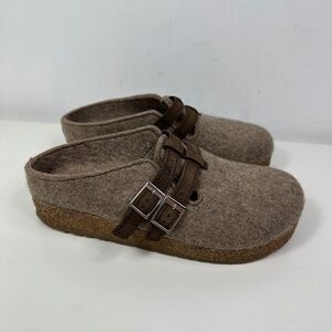 Haflinger Schurwolle Haley Slip On 2 Straps Clog Womens Sz 38 EU Brown Wool Shoe